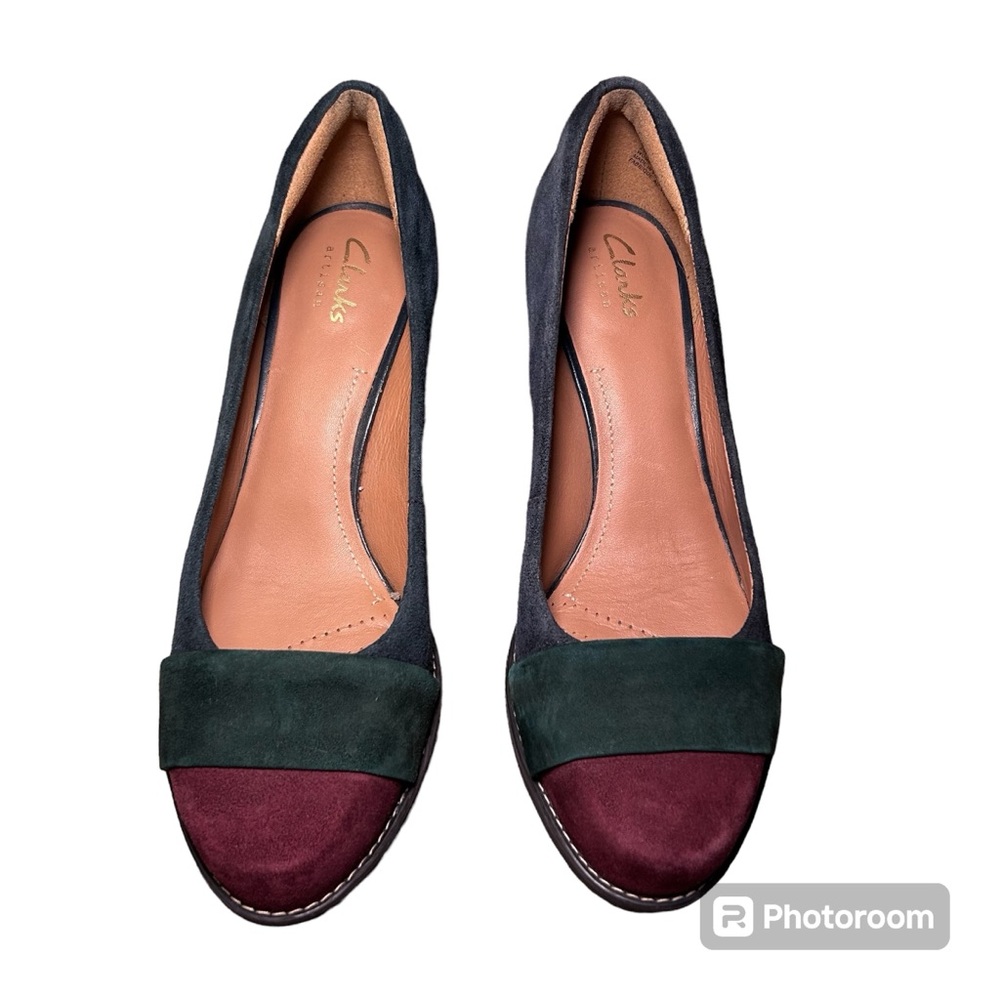 Clarks Multicolor Suede Pumps - Navy, Green & Burgundy